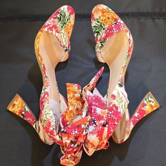 BRAND NEW NINE WEST BOBS ANKLE TIE WOMEN'S FLORAL ANKLE TIE HEELS SANDAL - Picture 15 of 16